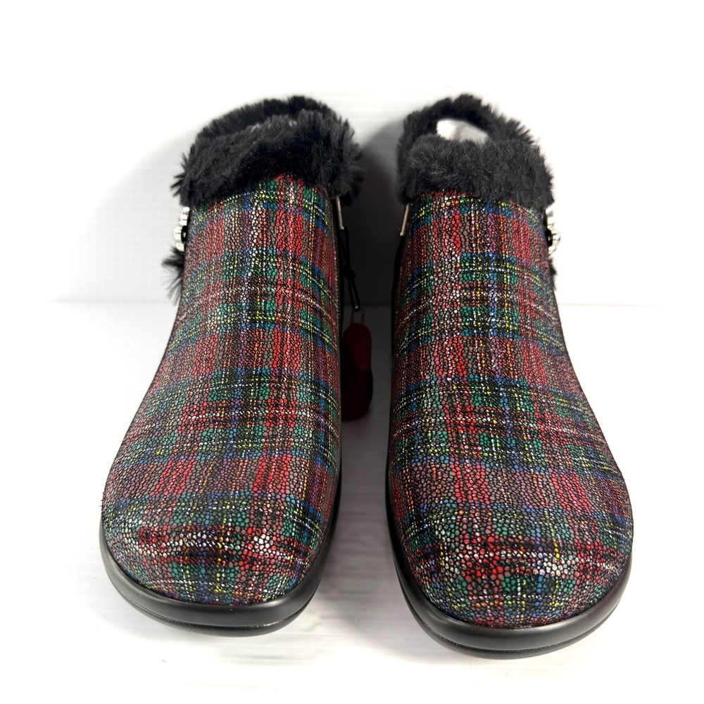 Alegria MERI Water Resistant Faux Fur Leather Ankle Boots 42 (10.5-11) Tartan